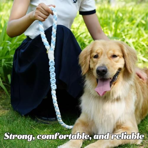 5FT Braided Cotton Rope Leash for Small, Medium and Large Dogs,Blue & White Color - Image 5