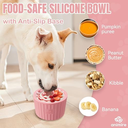 Dog Lick Bowl, Anxiety Relief Dog Licking Mat Freezer Treat Dispenser, Non-Slip Anti-Choking Silicone Slow Feeder Lick Bowl for Small Medium & Large Breed Dogs, BPA Free(Pink,S) - Image 5
