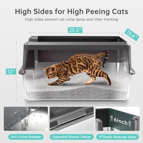 Stainless Steel Cat Litter Box, XL High Sided Open Top Litter Pan, 1 Scoop - Image 4