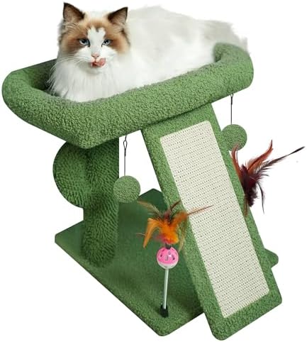 TWDEPART Cactus Cat Tree Tower with Cat Scratching Post for Indoor Cats,Activity Centre Climbing Tree Cat Furniture with Playful Toy Balls,Green - Image 2