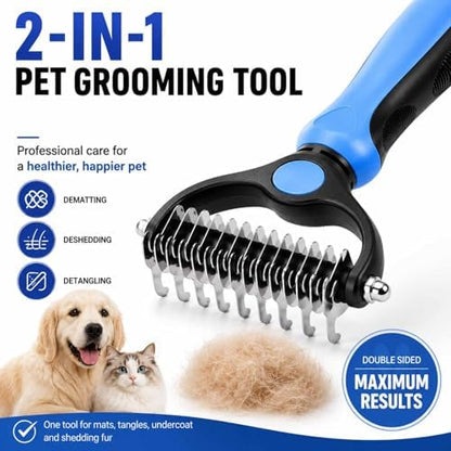 2-in-1 Pet Grooming Tool for Dogs & Cats, Double Sided Dematting Brush Set, Dual Teeth Pet Deshedding Comb for Shedding Fur Removal, Professional Grooming Rake for Long & Short Hair - Image 2