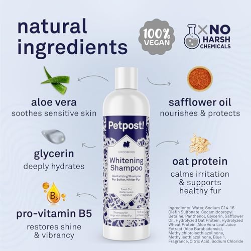 Petpost | Dog Whitening Shampoo with Coconut Oil & Aloe. Brightens White & Light Coats, Moisturizes Skin. Watermelon Scent. 16 oz - Image 3