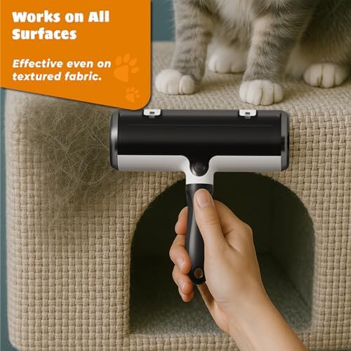 Pet Hair Remover and Reusable Lint Roller - Cat and Dog Hair Remover for Couch, Furniture, Carpet, Clothing and Bedding - Portable, Multi-Surface Fur Removal Tool (Black) - Image 6