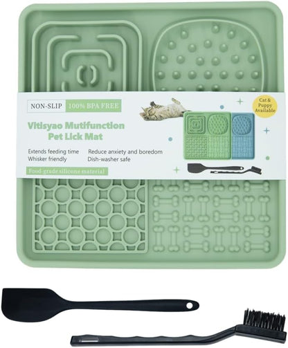 Lick Mat for Dogs and Cats, Cat Slow Feeder Silicone Cat Lick Mat with Suction Cups, Slow Feeder Licking Pad for Anxiety Relief and Boredom Reducer (Green) by Vitisyao