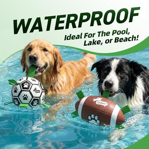 QDAN Dog Soccer Ball Football Set - 2 PCS Dog Balls with Strap for Tug of War, Soccer Ball Football Toys for Small Medium Large Dogs, Herding Ball for Dogs, Dog Birthday Toy - Image 5