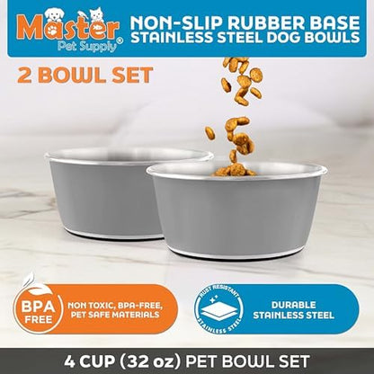 Master Pet Supply Stainless Steel Dog Bowls Set of 2 - Graphite - 32 Oz - Image 2