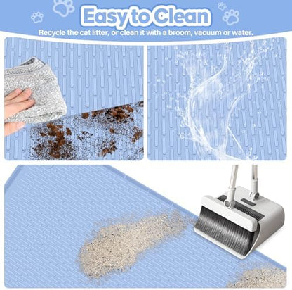 Silicone Cat Litter Mat for Litter Box 34”x22” Large Cat Mat, Blue - Image 5