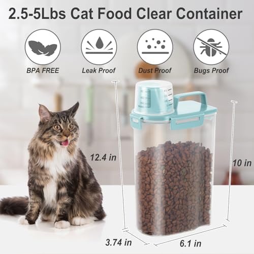 Dog Cat Food Storage Container with Cup (Dry Blue, 2.5L) - Image 2