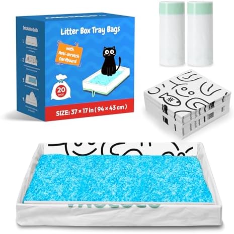 20 Pack Cat Litter Bags, Compatible with PetSafe Scoopfree Crystal Plus, Pro, Smart Model Litter Box Tray Refill, with Anti-scratch Cardboard, Thick Drawstring Litter Box Liners, 37" x 17" by AMOGOGOPET