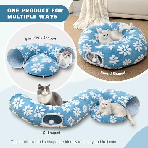 Cute Round Cat Tunnel for Indoor Cats, Blue - Image 2