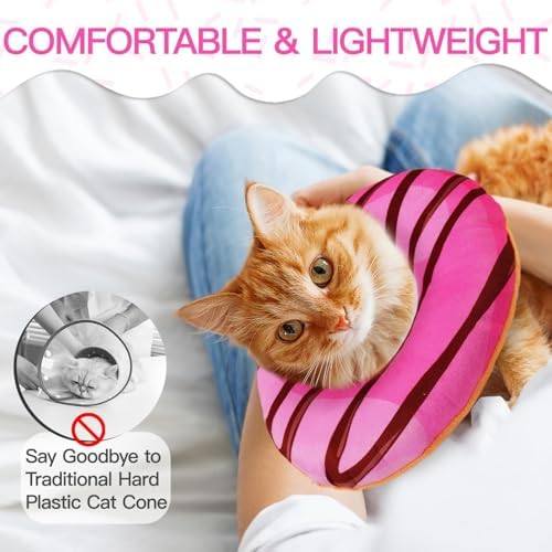 Cat Cone Collar Soft, Cute Cat Donut Collar After Surgery, Adjustable Kitten Recovery Cones to Stop Licking, Lightweight Neck Elizabethan Collars for Cats Kittens (Chocolate Pink, Medium) - Image 4