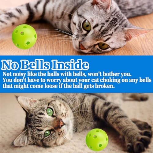 12Pcs Cat Ball Toy, Low Noise No Bells Holey Plastic Cat Balls, Funny Interactive Cats Toys for Indoor Cats, Firm Toy Balls for Kitten Puppy Ferret Bird (1.65", Green) - Image 3