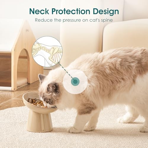 vancasso Ceramic Slow Feeder Cat Bowl, 6.25 Inch Elevated Cat Slow Feeder Bowl, Anti Vomiting for Dry and Wet Food, Brown - Image 4