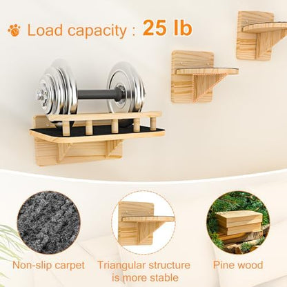 XiaZ Cat Wall Shelves, Cat Wide Climber Shelf with 3 Perch Steps, Kitty Wall Mounted Wooden Furniture up to 25lbs, Durable Floating Cats Stairs for Indoor Sleeping, Playing, Climbing and Lounging - Image 5