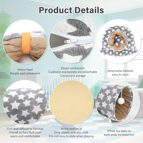 BWOGUE Bunny Tunnel Bed, 2-in-1 Collapsible Rabbit Tunnel Hideout with Mat - Image 3