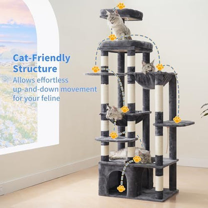 Heybly Cat Tree, 71-Inch Tall Cat Tower for Large Maine Coon Cats HCT037G - Image 2