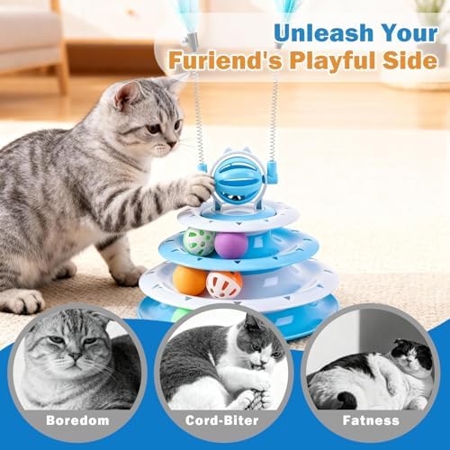 Cat Turntable Toy Ball - Interactive Kitten Toys & Toys for Indoor Cats with 6 Colorful Balls & 2 Cat Teaser Wands, Fun Mental & Physical Exercise Puzzle Plaything for Kitty Kitten to Play (Blue) - Image 6