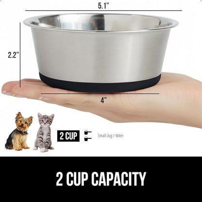 GORILLA GRIP Dog Bowl, Holds 2 Cups (16 fl oz), Food Grade 304 Stainless Steel Food and Water Bowl for Feeding Dogs and Cats, BPA Free Rubber Base, Easy Clean, Dishwasher Safe, Rust Resistant, Black