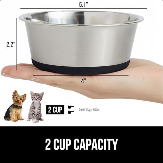 GORILLA GRIP Dog Bowl, Holds 2 Cups (16 fl oz), Food Grade 304 Stainless Steel Food and Water Bowl for Feeding Dogs and Cats, BPA Free Rubber Base, Easy Clean, Dishwasher Safe, Rust Resistant, Black