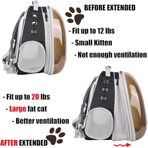 Front Expandable Cat Backpack Carrier, Fit up to 20 lbs, Polarized Tinted Brown Bubble Window Pet Carrier Backpack for Large Fat Cat and Small Puppy - Image 3