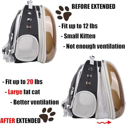 Front Expandable Cat Backpack Carrier, Fit up to 20 lbs, Polarized Tinted Brown Bubble Window Pet Carrier Backpack for Large Fat Cat and Small Puppy - Image 3