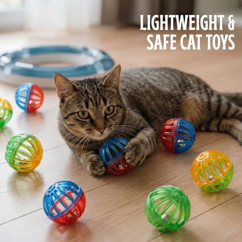 50-Pack Cat Toy Balls with Bells 1.6” Plastic Lattice Jingle Balls for Indoor Cats and Kittens Colorful Interactive Chasing and Batting Toys for Active Play - Image 6