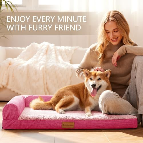 Patas Lague Orthopedic Large Dog Bed Washable Pet Sofa Bed 42''X28''Pink - Image 2