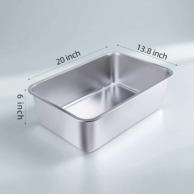 Stainless Steel Cat Litter Box - Large Metal High-Sided Pan for Cats, Pets, Non-Stick, Odor-Free, Easy to Clean, Splash-Proof, Durable (20" L x 13.8" W x 6" H)