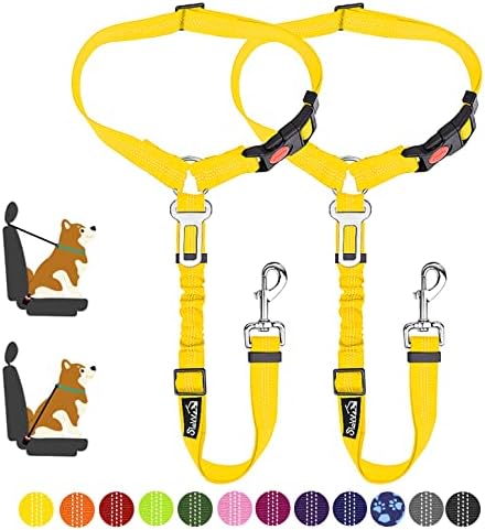 SlowTon Dog Seat Belt for Car, 2 Pack Dog Car Harness Seatbelt with Bungee by SlowTon
