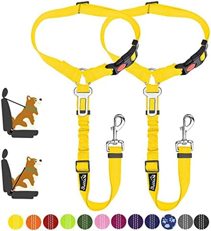 SlowTon Dog Seat Belt for Car, 2 Pack Dog Car Harness Seatbelt with Bungee by SlowTon