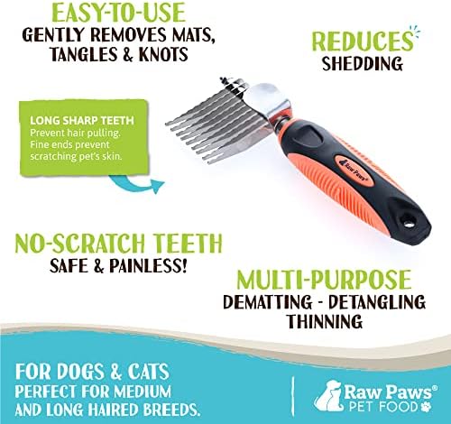 Raw Paws Dematting Comb - 1 ct, Long Blades & Safety Edges, For Cats and Dogs - Removes Mats, Tangles & Knots - Image 2