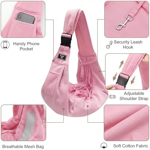 Adjustable Pet Sling Carrier, Anti-Escape Bag for Small Dogs & Cats, Pink - Image 2