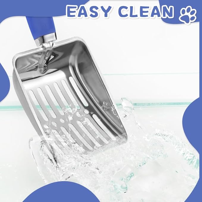 Cat Litter Scoop - Metal Cat Litter Scoop - Stainless Steel Scoop for Cats - Sturdy Metal Mesh - Rubber Handle - Easy to Clean, Suitable for Cat Litter Boxes (Blue)