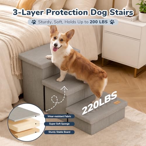 3-Step Dog Stairs for Large Dogs with Storage 18" H, Light Grey - Image 3