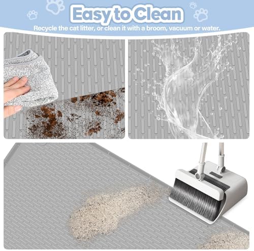 Silicone Cat Litter Mat for Litter Box 34”x22” Large Cat Mat, Light Grey - Image 5