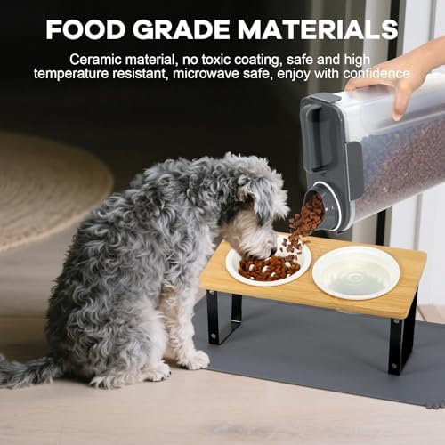 LEAWALK Upgraded Adjustable Height Cat Food Bowls Stand Ceramic Dog Bowls and Slow Feeder Cat Bowl, 15°Tilted Stand Anti Vomiting Raised for Small and Medium Sized Cats Dogs (White) - Image 2
