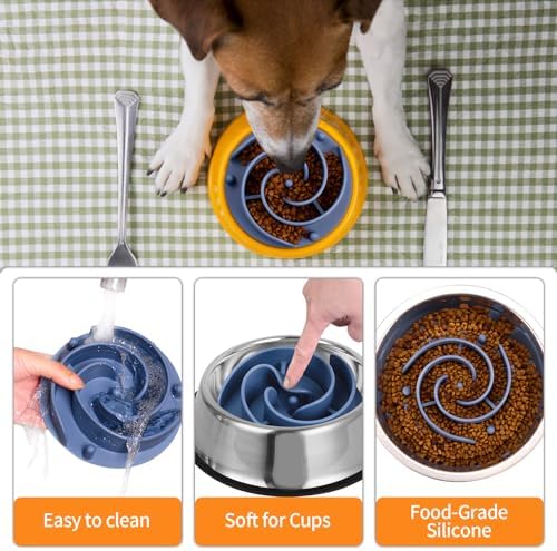 Slow Feeder Dog Bowls Insert, Bestalk Soft Silicone Slow Eating Feeder Insert with Suction Cups for Small, Medium and Large Dogs, Fit into Basic and Elevated Dog Bowls, Dark Blue - Image 4