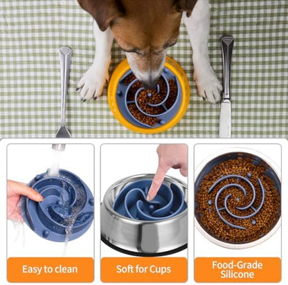 Slow Feeder Dog Bowls Insert, Bestalk Soft Silicone Slow Eating Feeder Insert with Suction Cups for Small, Medium and Large Dogs, Fit into Basic and Elevated Dog Bowls, Dark Blue - Image 4