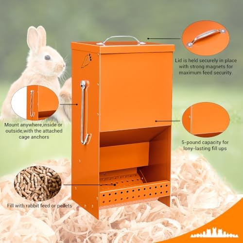 Rabbit Feeders Automatic for Cages,Orange 5 Pound Large Metal Trough Feeder - Image 5