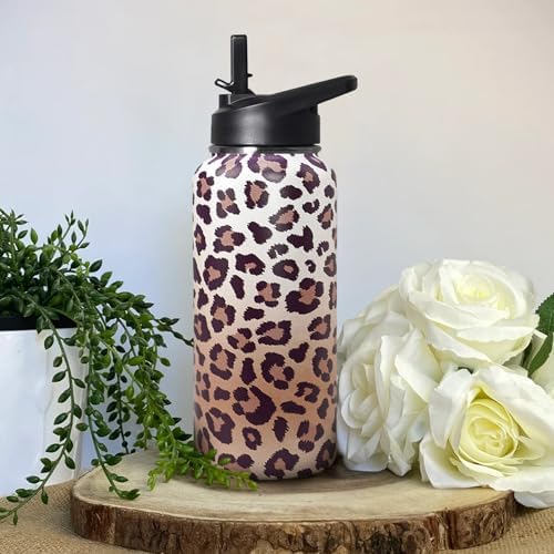 32ozLeopard Print Stainless Insulated Aater Water Bottle with Straw,Leopard Print Cheetah Gym Hiking Sports Coffee Mug Cup Water Bottles,Leopard Print Decor Stuff Accessories - Image 6