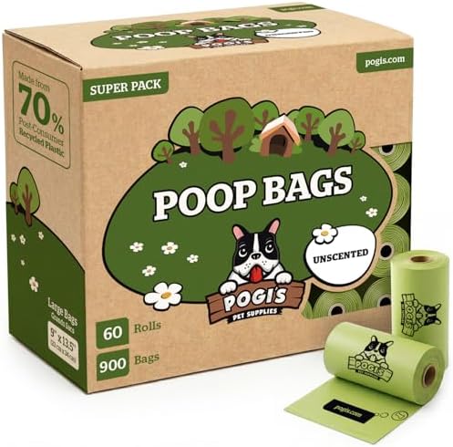 Pogi’s Dog Poop Bags – Leak-Proof & Extra Thick Pet Waste Bags (Unscented, 60 Rolls, 900-Count) by PogisPetSupplies