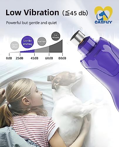 Casfuy Dog Nail Grinder Quiet - (45db) 6-Speed Pet Nail Grinder with 2 LED Lights for Large Medium Small Puppy Dogs/Cats, Professional 3 Ports Rechargeable Electric Dog Nail Trimmer with Dust Cap - Image 5