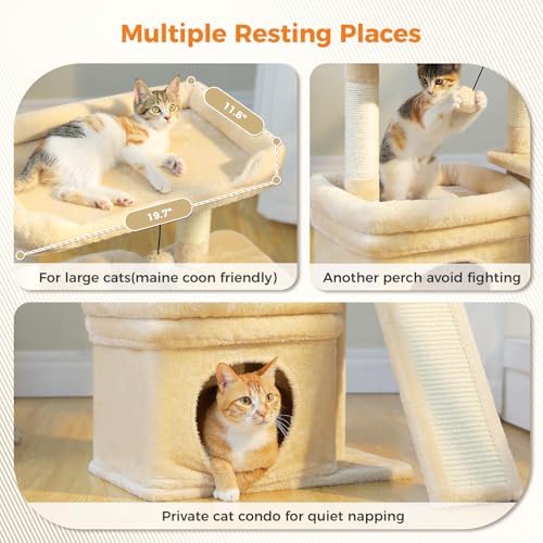 PEQULTI Cat Tree for Small Medium Cats, Beige Cat Tower for Indoor Cats - Image 2