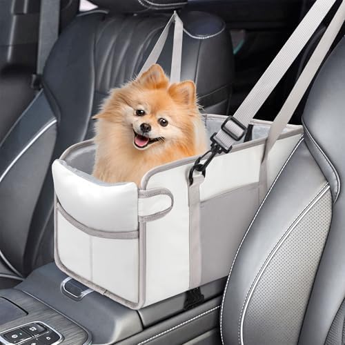 Portable Dog Car Seat for Small Dogs, Puppy Car Seat, Beige by NECKORY