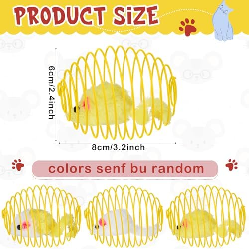 Jecery 5 Pcs Cat Toys Spring,Yellow Mouse,Yellow - Image 2