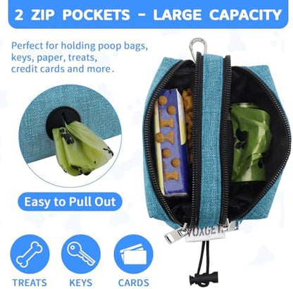 Dog Poop Bag Holder with Treat Pouch, 2 Zipper Pockets & Leash Clip - Image 4