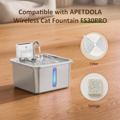 Cat Water Fountain Filter,8 Pack FS30PRO Cat Fountain Filter Replacement, 8 PCS Filters & 8 PCS Sponge Set for Stainless Steel Cat Dispenser - Image 2