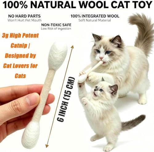 4 Pack Natural Wool Braided-Cat Toys Cat Qtip Toy with Organic Catnip - Image 4