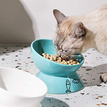 Sweejar Ceramic Raised Cat Bowls, Slanted Cat Dish Food or Water Bowls, Elevated Porcelain Pet Feeder Bowl Protect Cat's Spine, Stress Free, Backflow Prevention(White) - Image 6