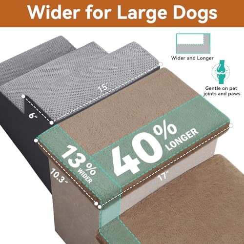 Zerbuger Dog Stairs with Storage Khaki Furry Lids 3 Steps Dog Ramp no Condo - Image 2